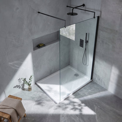 Fairford 1000mm 8mm Matt Black Framed Wetroom Screen, 2 Support Arms