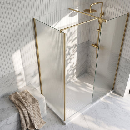 Fairford 1000mm Brushed Brass Fluted 8mm Wetroom Screen - 1850mm High