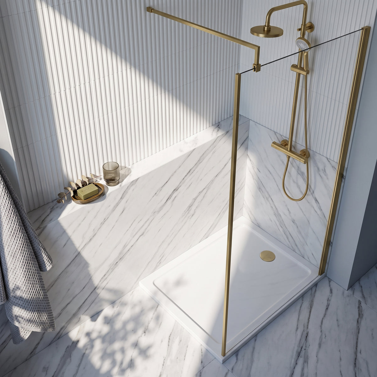 Fairford 1100mm Brushed Brass 8mm Wetroom Screen - 1850mm High