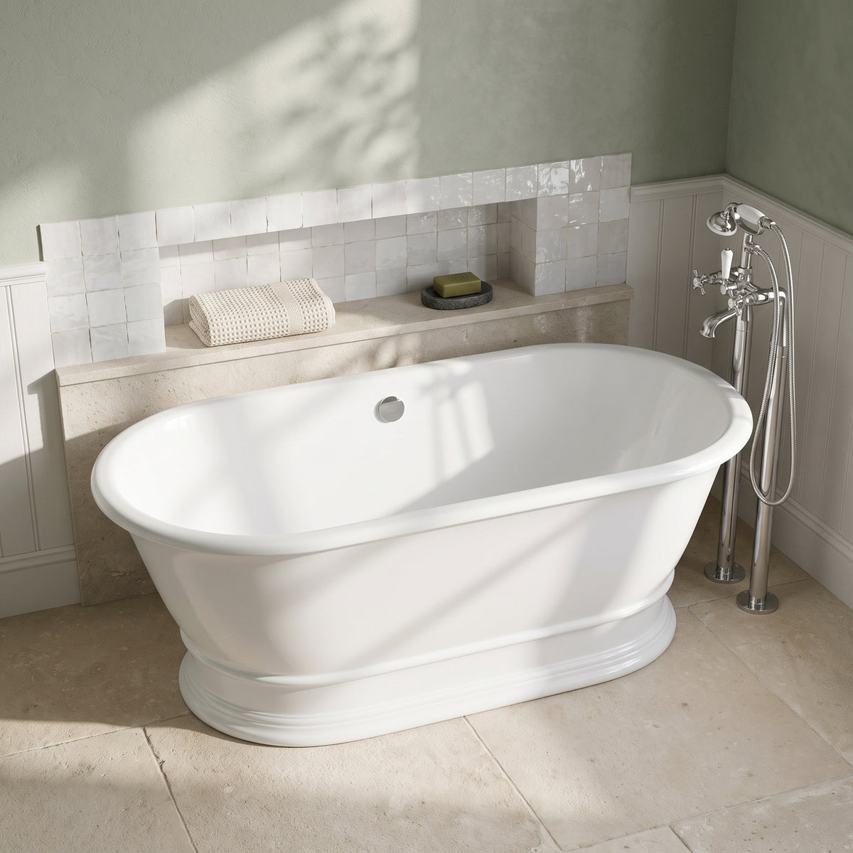 Fairford Bampton 1555 x 740 x 555mm Polished Solid Surface Freestanding Bath