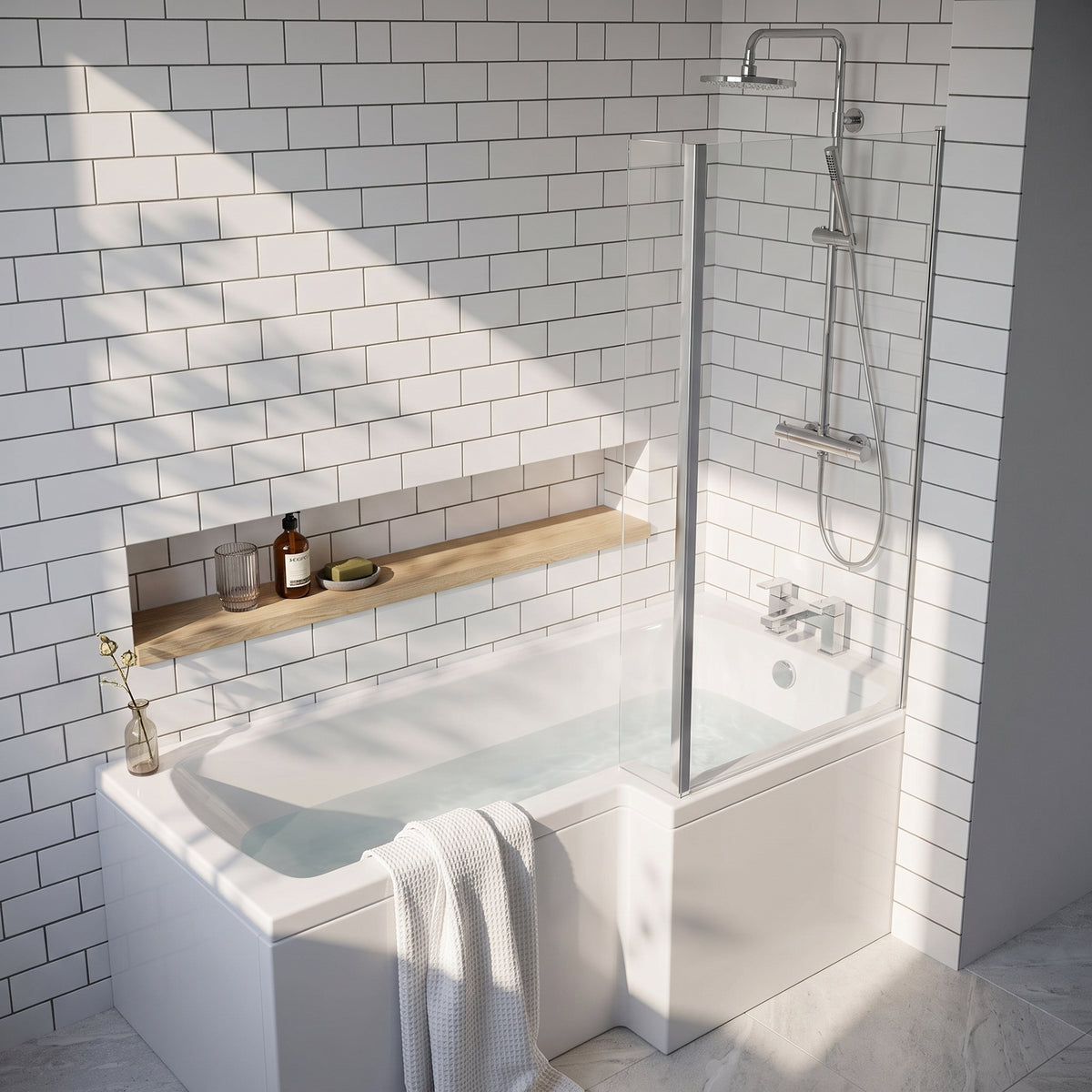 Fairford 1700 x 850mm LH L Shape Bath with Screen and Panel