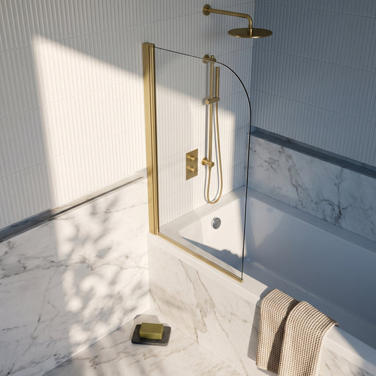 Fairford 6mm Brushed Brass Radius Bath Screen