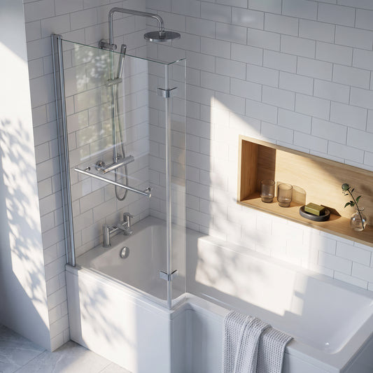 Fairford 6mm L Shaped Shower Bath Screen, Fixed at Wall with End Hinge