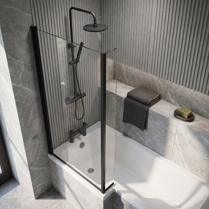 Fairford 6mm L Shaped Shower Bath Screen, Matt Black