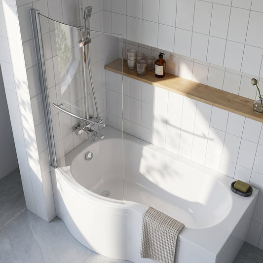 Fairford 6mm P Shaped Shower Bath Screen with Rail
