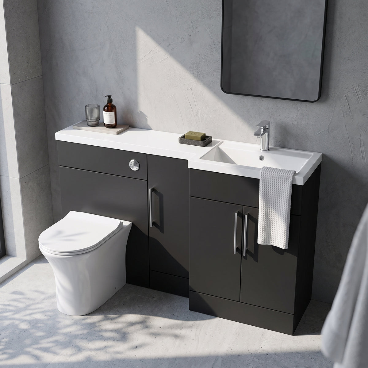 Fairford Union Style Slab Matt Soft Black 1500mm L Shape Right Hand Combination Pack
