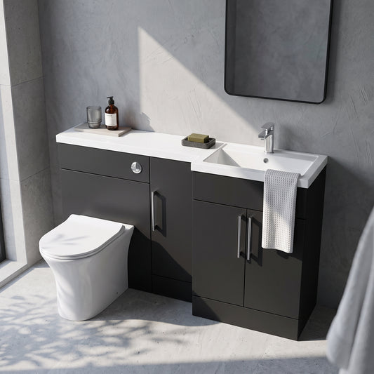 Fairford Union Style Slab Matt Soft Black 1500mm L Shape Right Hand Combination Pack