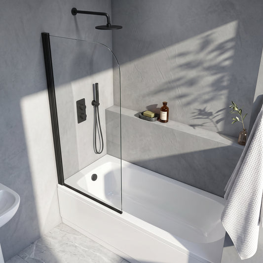 Fairford Matt Black Small Radius Hinged Bath Screen