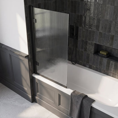 Fairford 8mm Matt Black Square Hinged Bath Screen