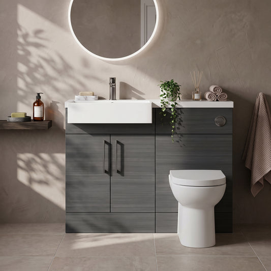 Fairford Union Anthracite Woodgrain 1100mm Square Semi Recessed Basin Left Hand Combination Pack