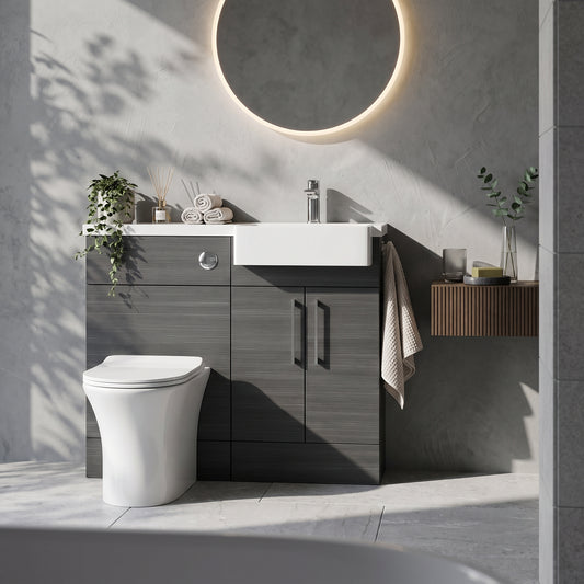 Fairford Union Anthracite Woodgrain 1000mm Square Semi Recessed Basin Right Hand Combination Pack