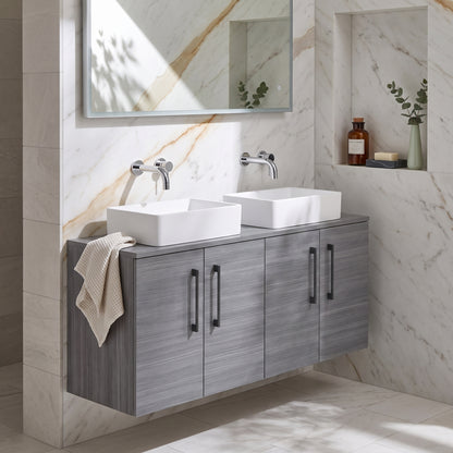 Fairford Aspri Grey Woodgrain 1200mm 4 Door Wall Hung Vanity Unit with Worktop