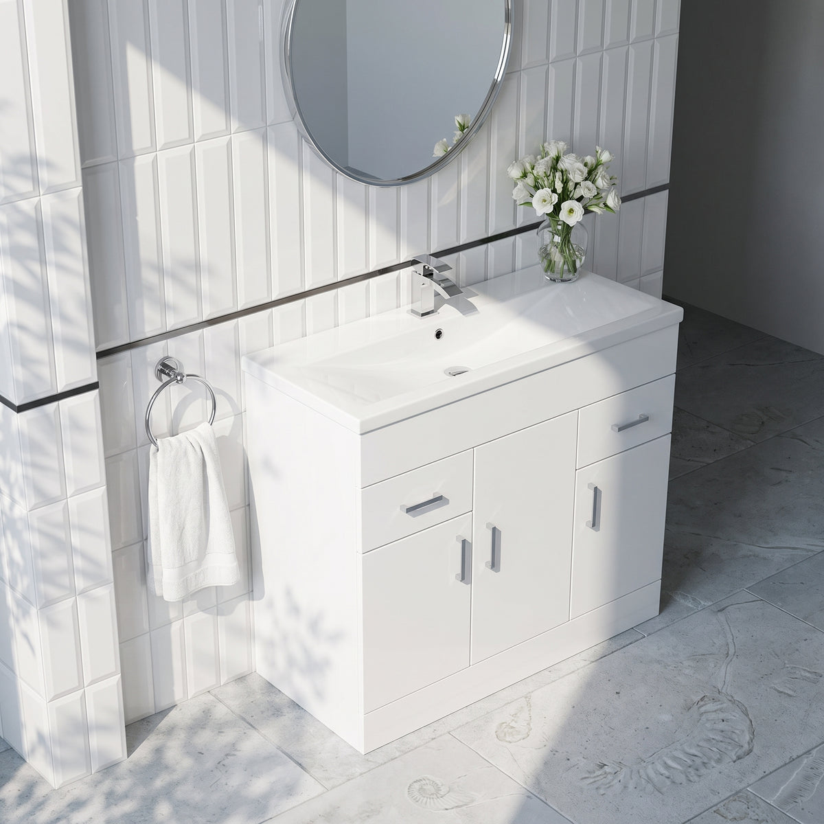 Fairford Kingsly Gloss White 1000mm Floor Standing Vanity Unit