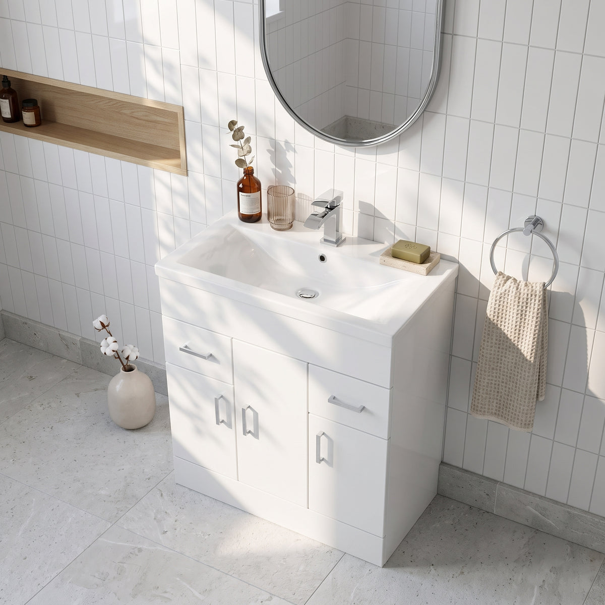 Fairford Kingsly Gloss White 800mm Floor Standing Vanity Unit