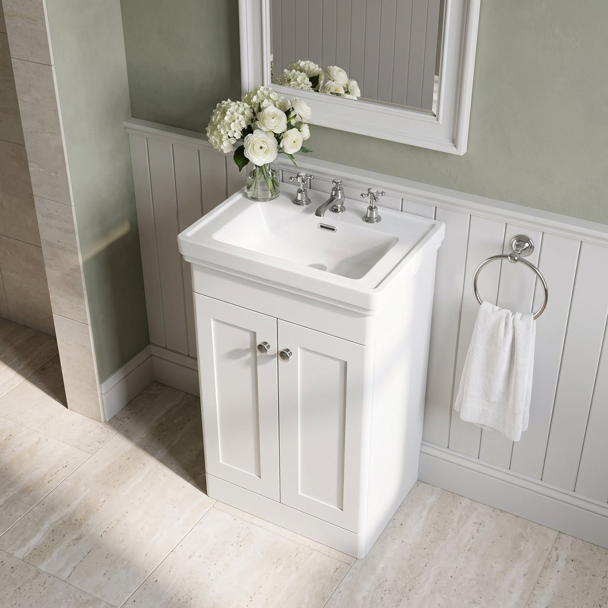 Fairford Laurel 500mm Floor Standing Satin White Vanity Unit - 3 Tap Hole