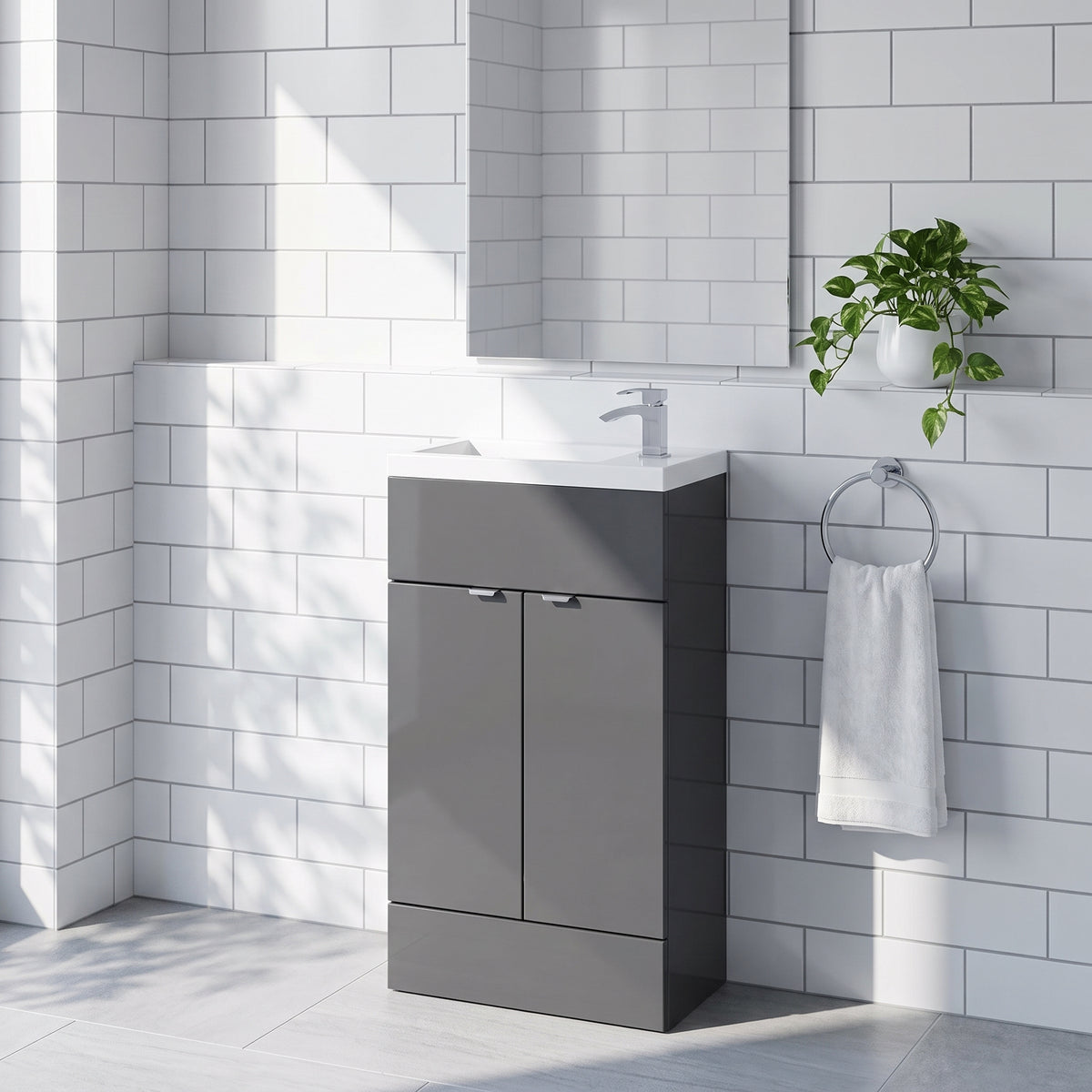 Fairford Union 500mm Slimline Gloss Grey Vanity Unit