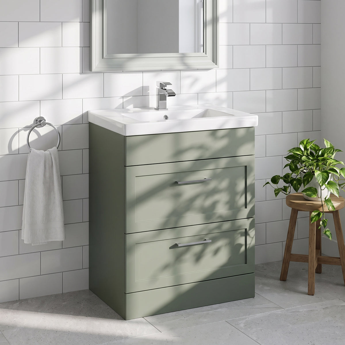 Fairford Union Style Shaker Matt Lux Green 600mm Full Depth 2 Drawer Vanity Unit
