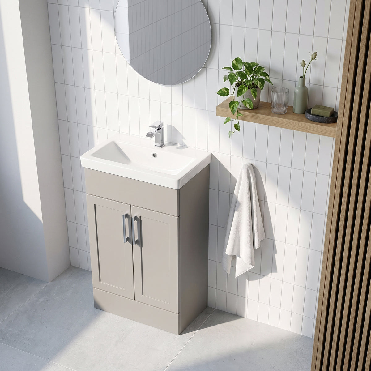 Fairford Union Style Shaker Matt Stone Grey 500mm Slimline Vanity Unit