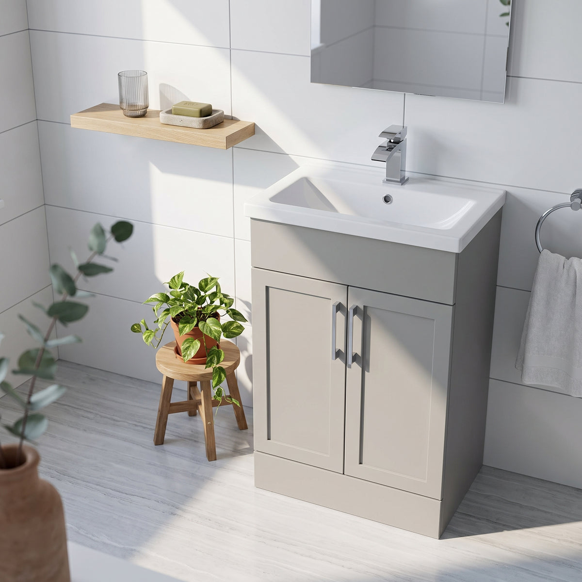Fairford Union Style Shaker Matt Stone Grey 600mm Full Depth Vanity Unit