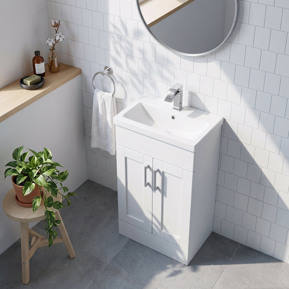 Fairford Union Style Shaker Matt White 600mm Slimline Vanity Unit