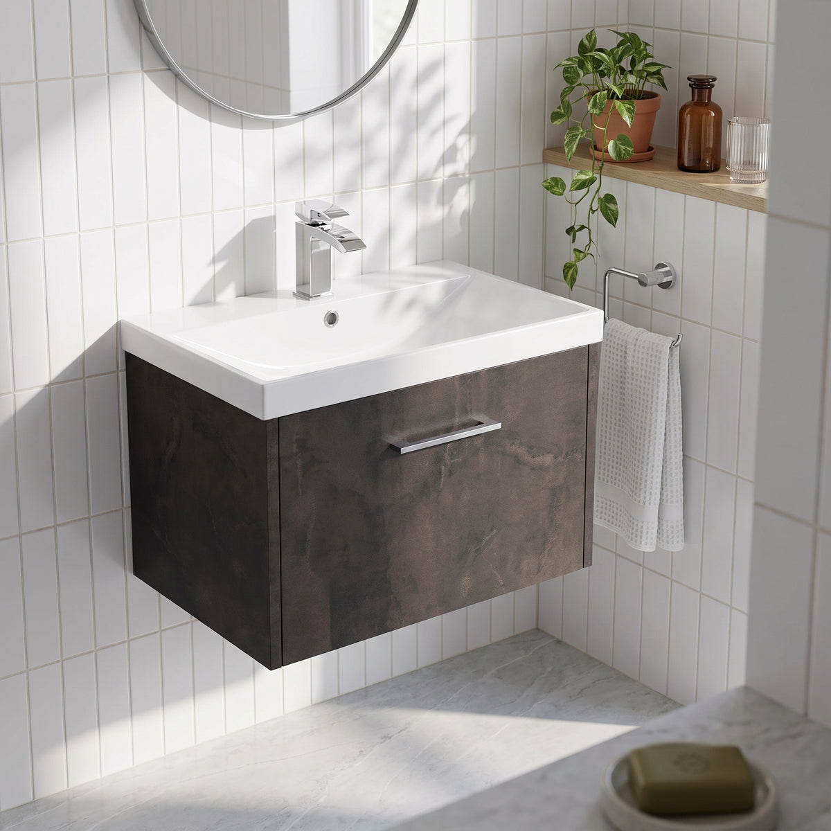 Fairford Anika 600mm Matt Slate 1 Drawer Wall Hung Vanity Unit