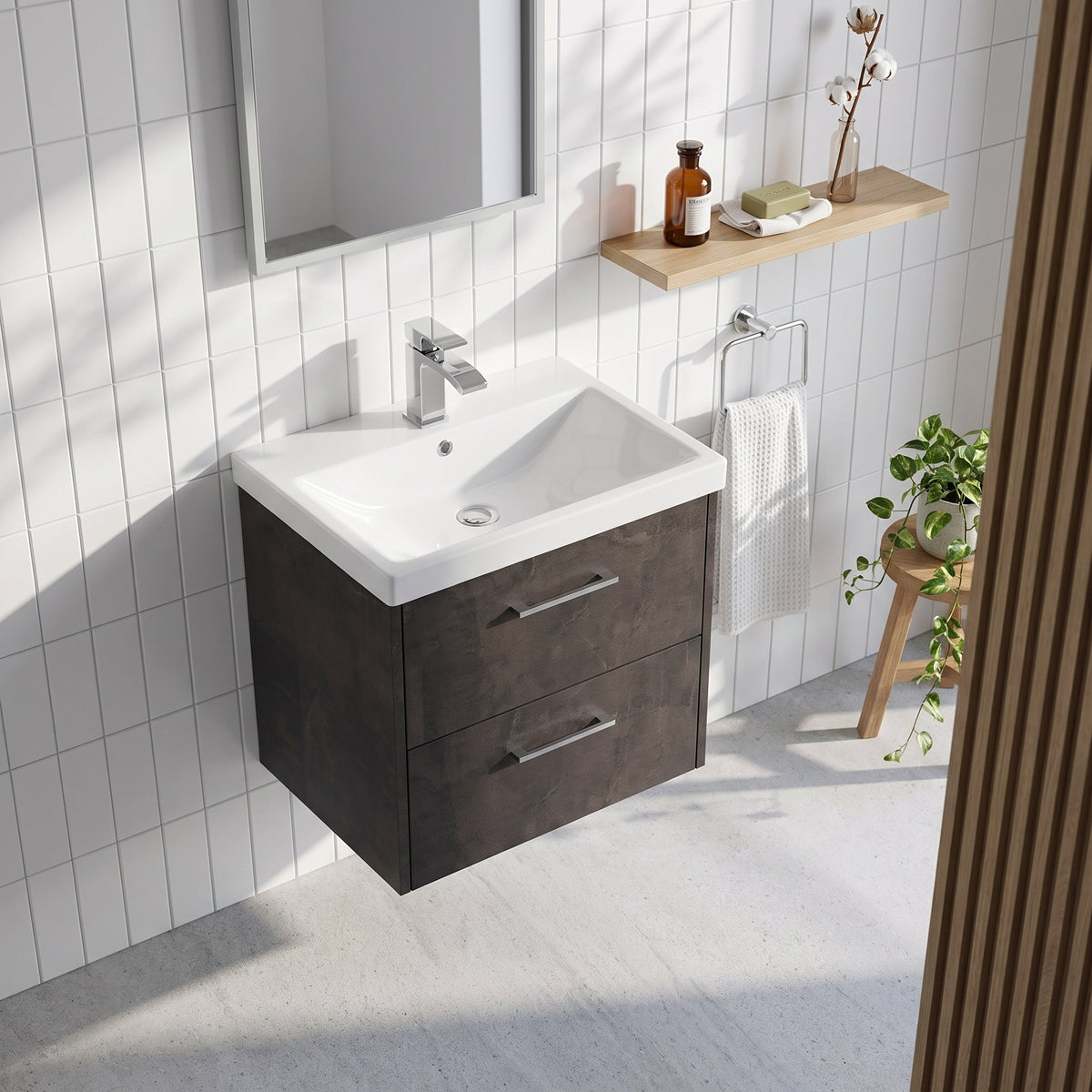 Fairford Anika 600mm Matt Slate 2 Drawer Wall Hung Vanity Unit