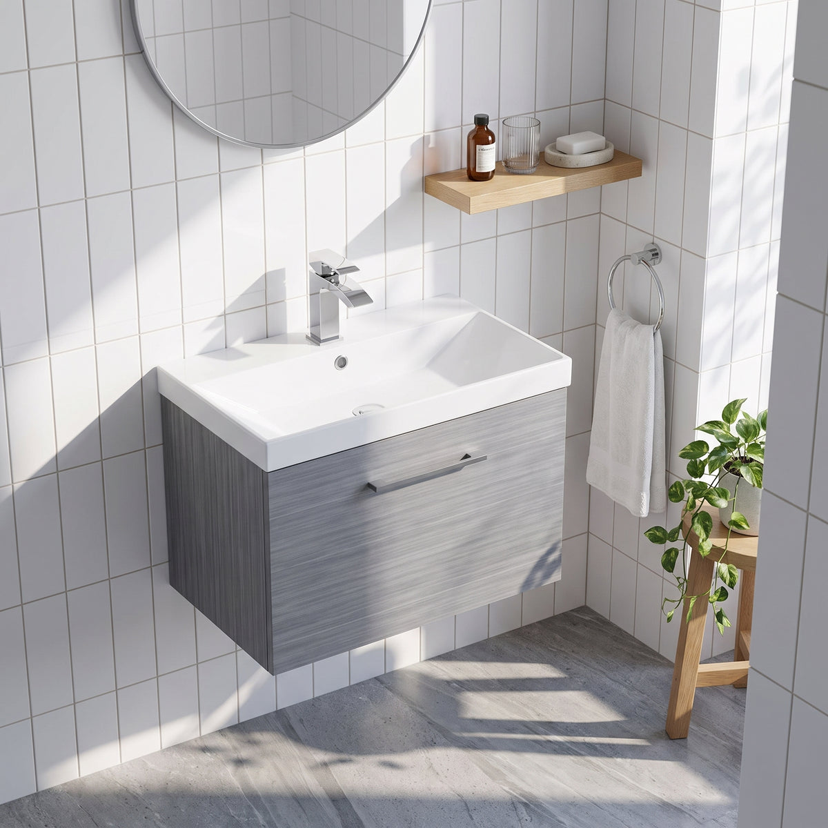 Fairford Aspri 600mm Anthracite Wall Hung Vanity Unit, 40mm Basin