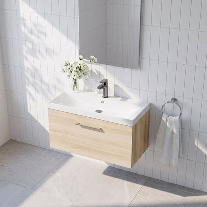 Fairford Aspri Bleached Oak 800mm 1 Drawer Wall Hung Vanity Unit
