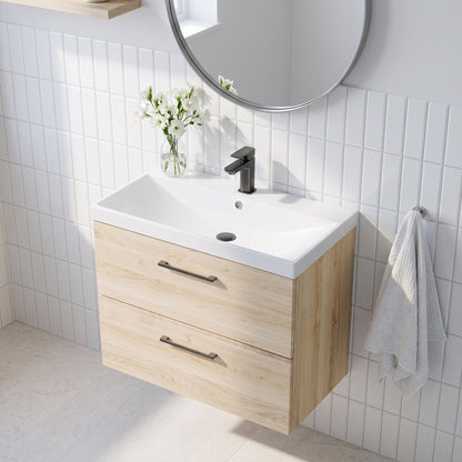 Fairford Aspri Bleached Oak 800mm 2 Drawer Wall Hung Vanity Unit