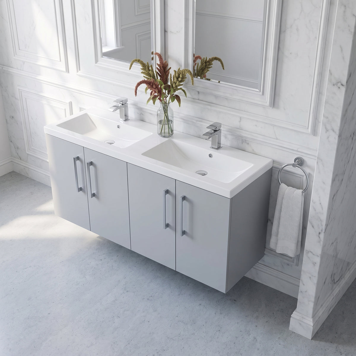 Fairford Aspri Satin Grey 1200mm 4 Door Wall Hung Vanity Unit