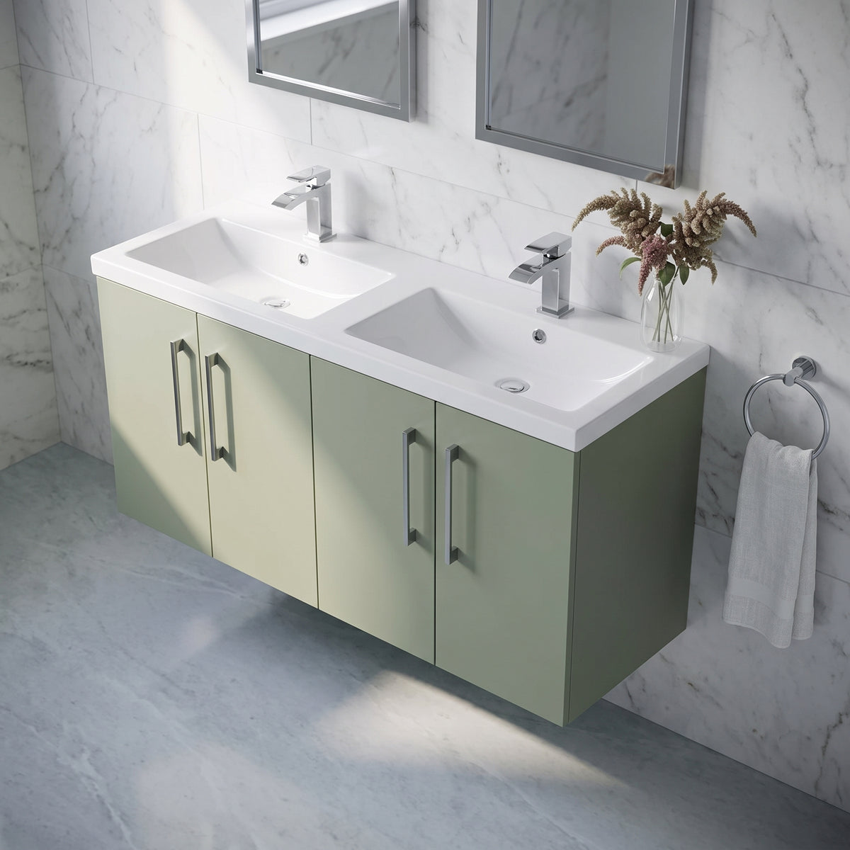 Fairford Aspri Satin Green 1200mm 4 Door Wall Hung Vanity Unit