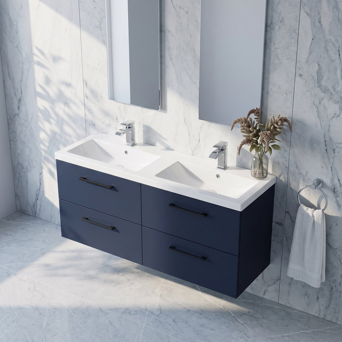 Fairford Aspri Midnight Blue 1200mm 4 Drawer Wall Hung Vanity Unit