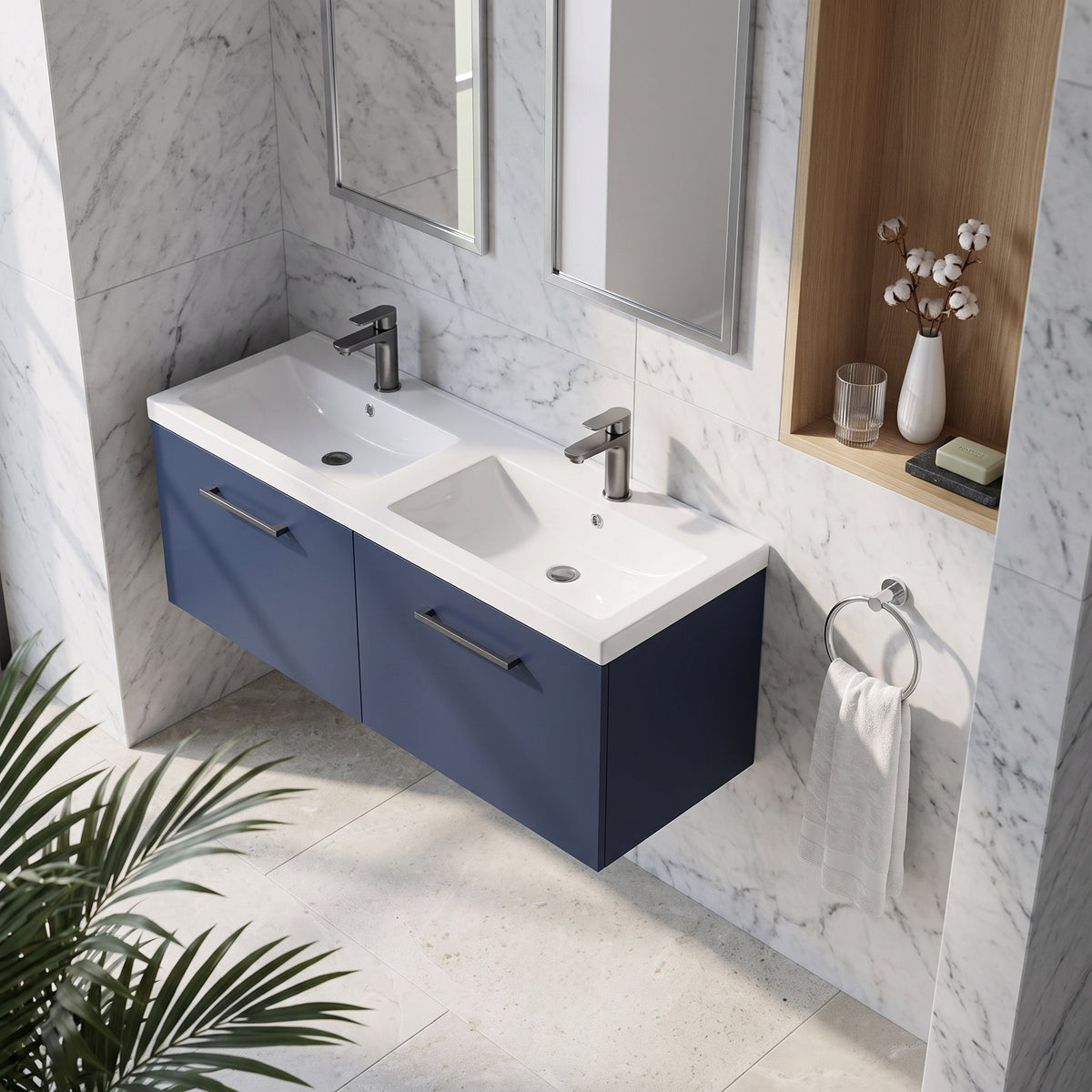 Fairford Aspri Midnight Blue 1200mm 2 Drawer Wall Hung Vanity Unit