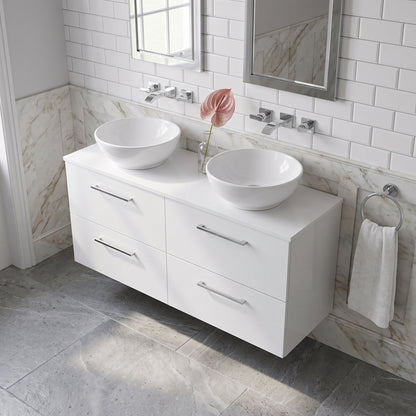 Fairford Aspri Gloss White 1200mm 4 Drawer Wall Hung Vanity Unit with Worktop
