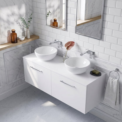 Fairford Aspri Gloss White 1200mm 2 Drawer Wall Hung Vanity Unit with Worktop