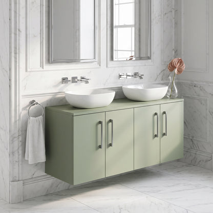 Fairford Aspri Satin Green 1200mm 4 Door Wall Hung Vanity Unit with Worktop