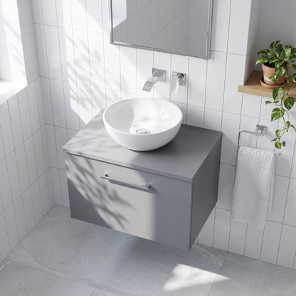 Fairford Aspri Satin Grey 600mm 1 Drawer Wall Hung Vanity Unit with Worktop