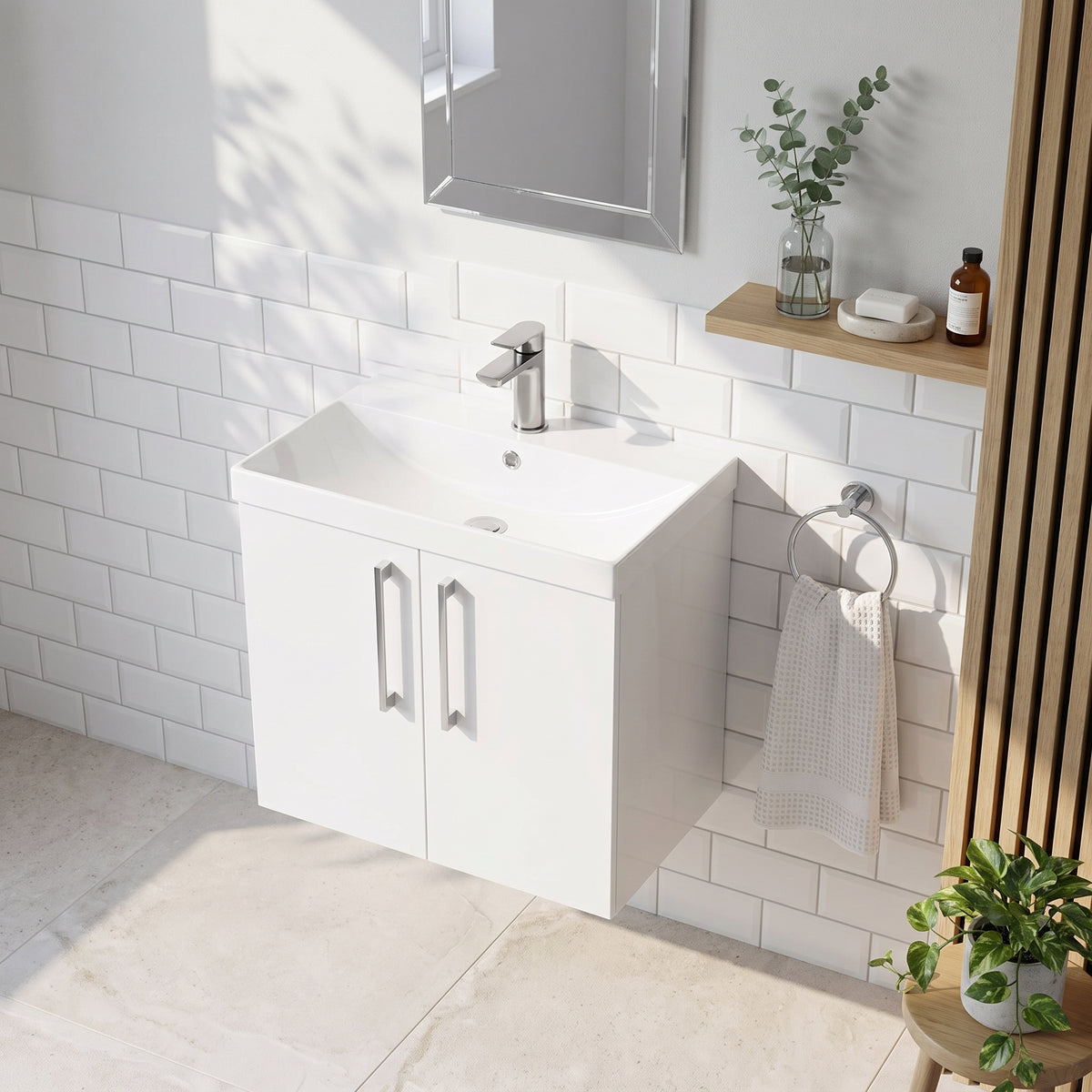 Fairford Aspri Gloss White 600mm 2 Door Wall Hung Vanity Unit