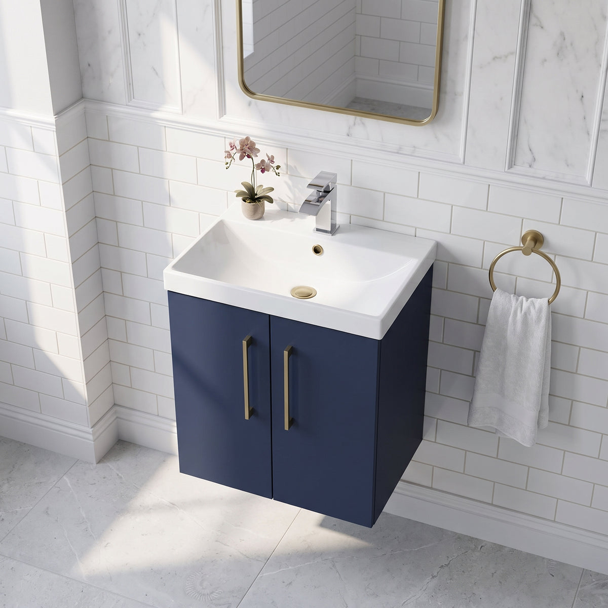 Fairford Aspri Midnight Blue 500mm 2 Door Wall Hung Vanity Unit