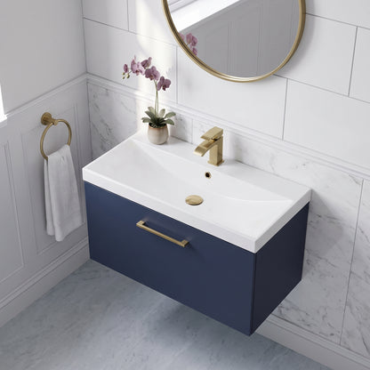 Fairford Aspri Midnight Blue 800mm 1 Drawer Wall Hung Vanity Unit