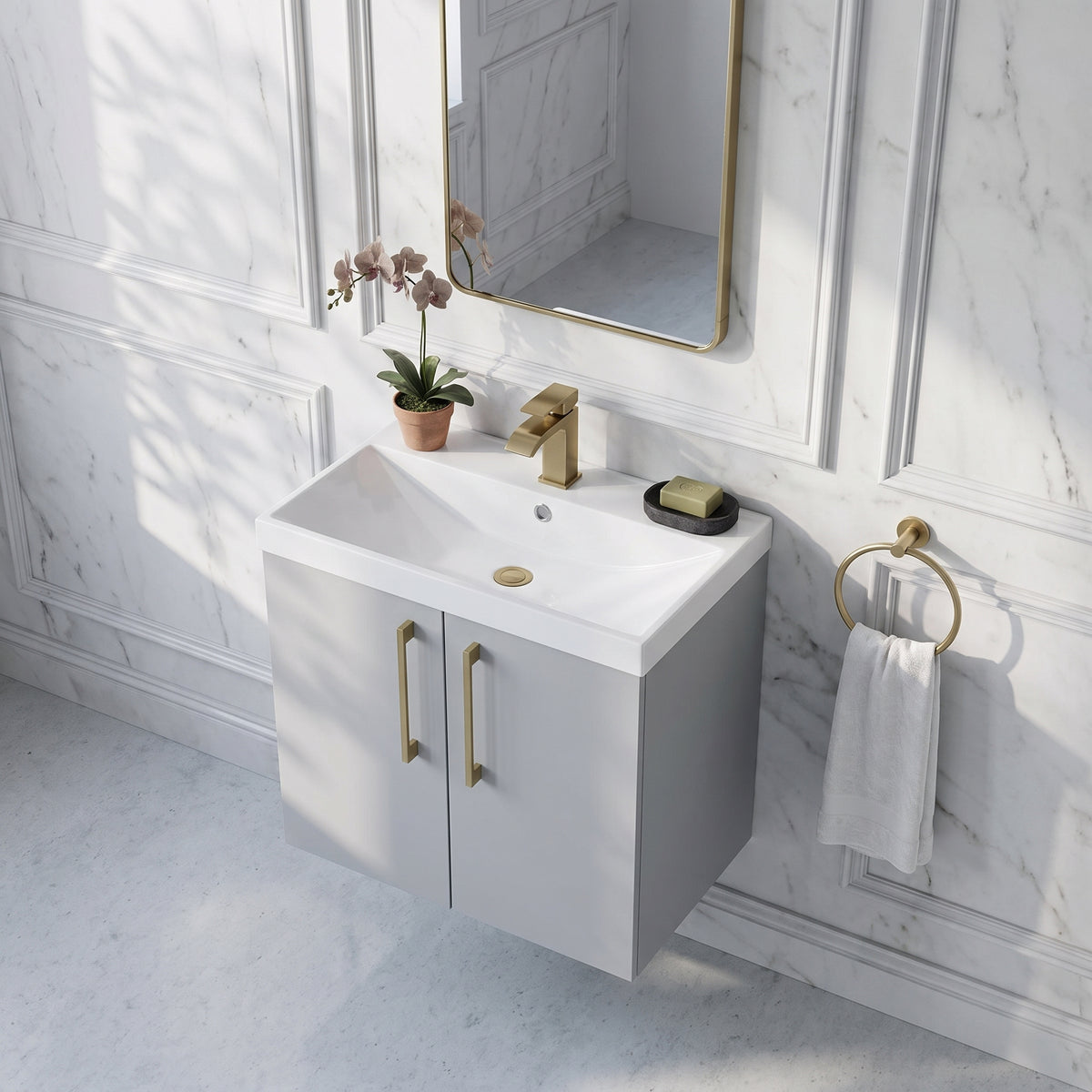 Fairford Aspri Satin Grey 600mm 2 Door Wall Hung Vanity Unit