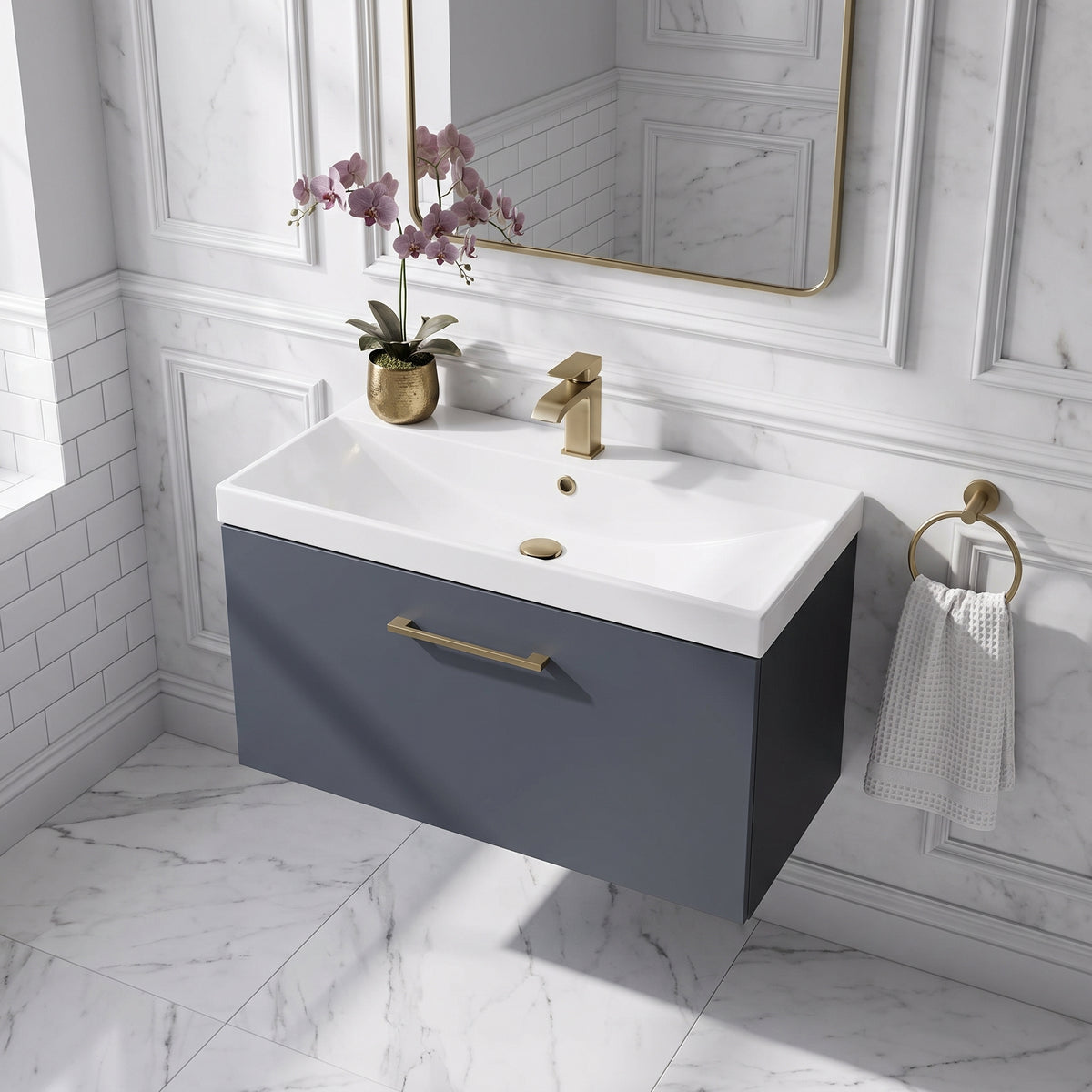 Fairford Aspri Soft Black 800mm 1 Drawer Wall Hung Vanity Unit