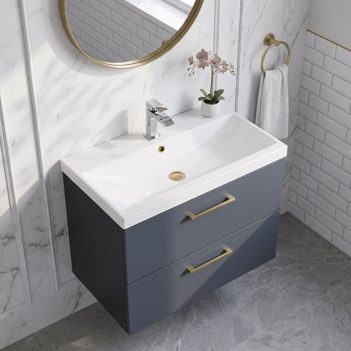 Fairford Aspri Soft Black 800mm 2 Drawer Wall Hung Vanity Unit