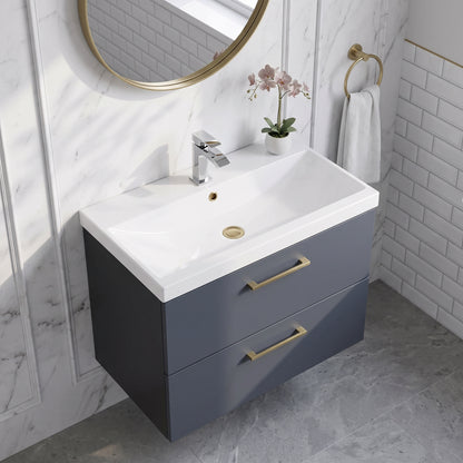 Fairford Aspri Soft Black 800mm 2 Drawer Wall Hung Vanity Unit