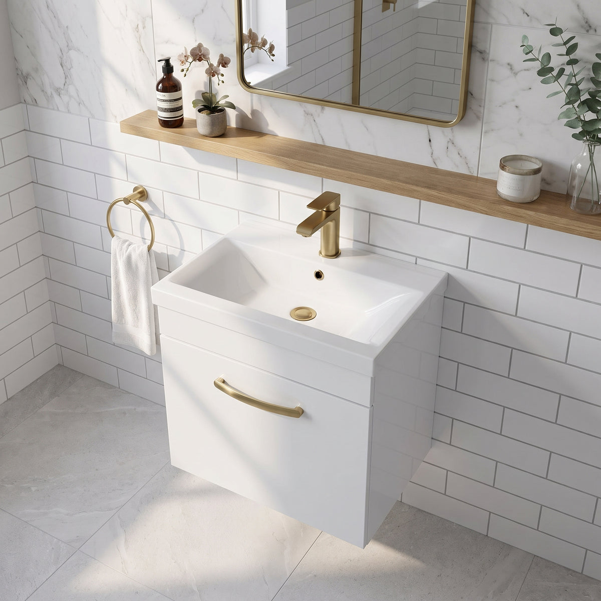 Fairford Carnation 500mm Gloss White Wall Hung 1 Drawer Vanity Unit