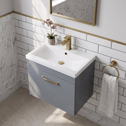 Fairford Carnation 600mm Gloss Grey Wall Hung 1 Drawer Vanity Unit