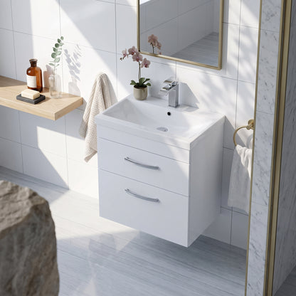 Fairford Carnation 600mm Gloss White Wall Hung 2 Drawer Vanity Unit