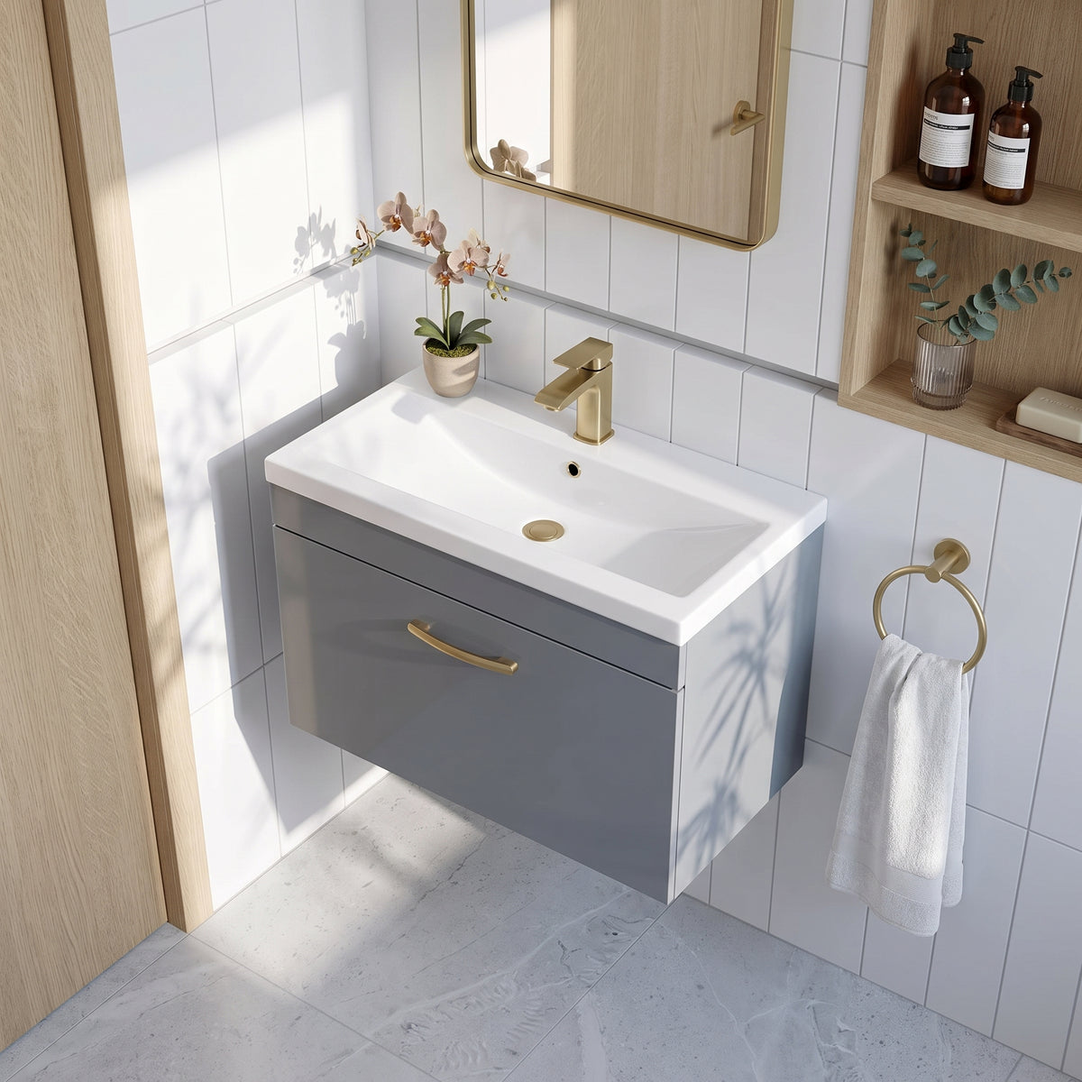 Fairford Carnation 800mm Gloss Grey Wall Hung 1 Drawer Vanity Unit