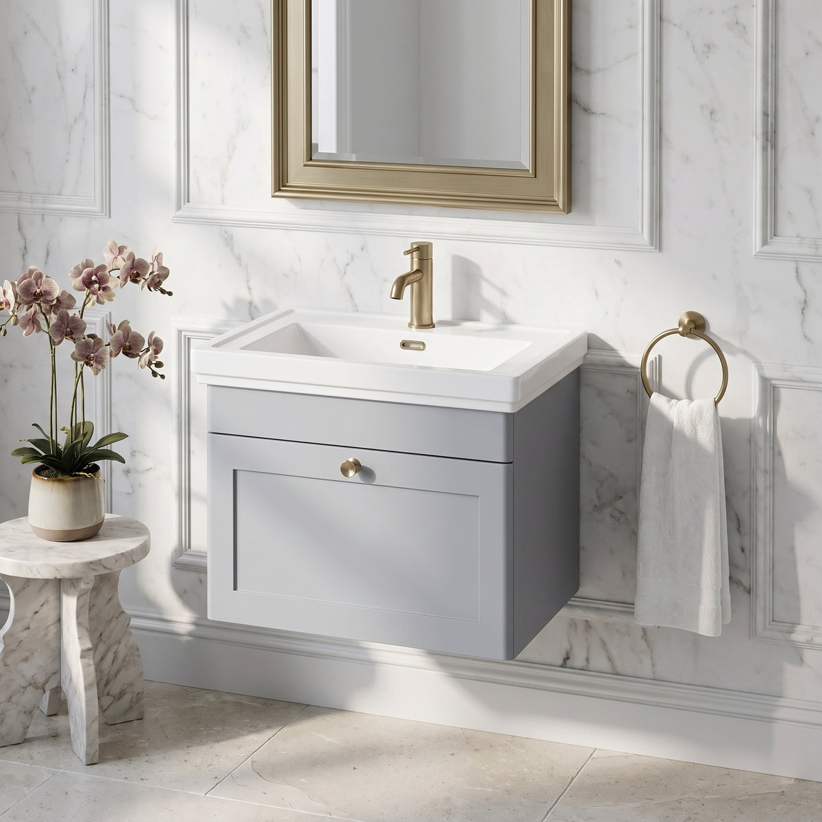 Fairford Laurel 600mm Wall Hung Satin Grey Vanity Unit - 1 Tap Hole