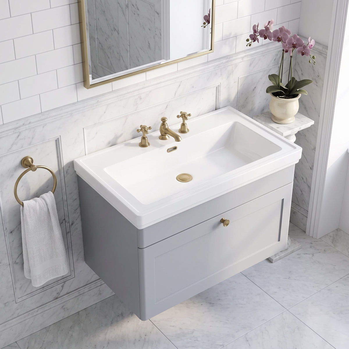 Fairford Laurel 800mm Wall Hung Satin Grey Vanity Unit - 3 Tap Hole